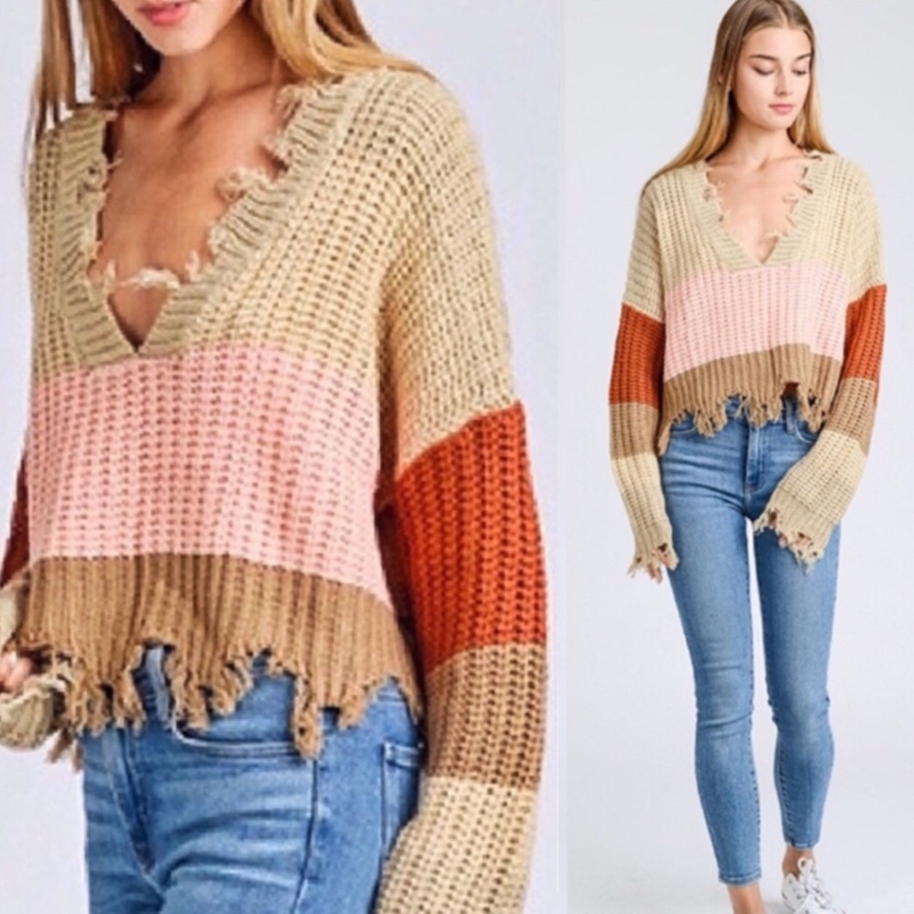 Colorblock V-Neck Cozy Knit Sweater - Picture 5 of 9